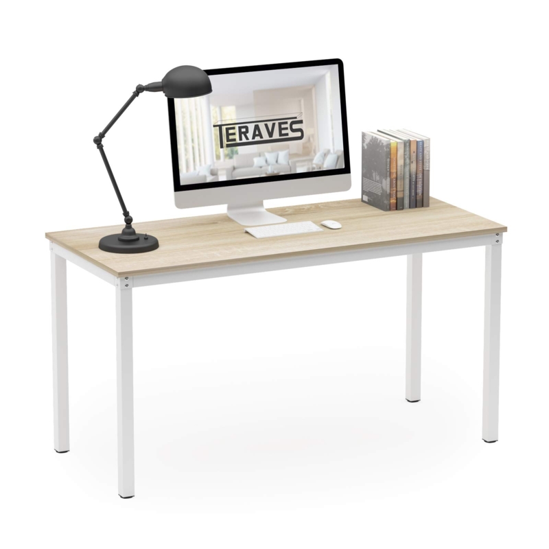 Writing Desk with White U-shaped Legs and Beige Wood-look Top