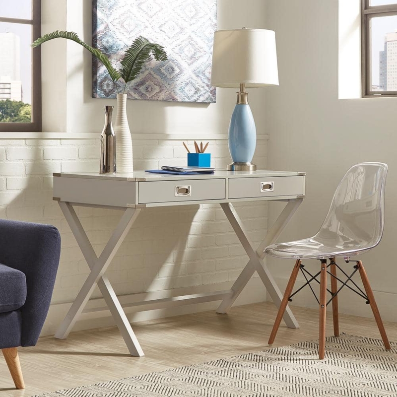 Writing Desk with X-Base Legs, Silver Birch Finish