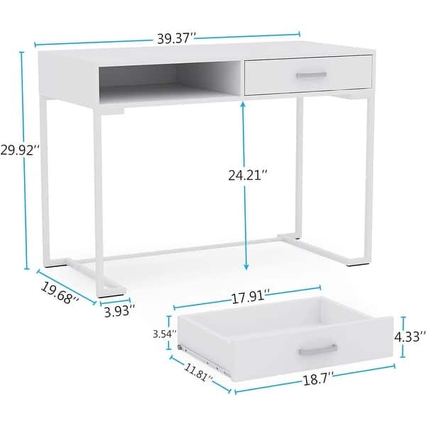 Writing Desk with X-Frame Base, Two Drawers, Dark Wood Tone Finish