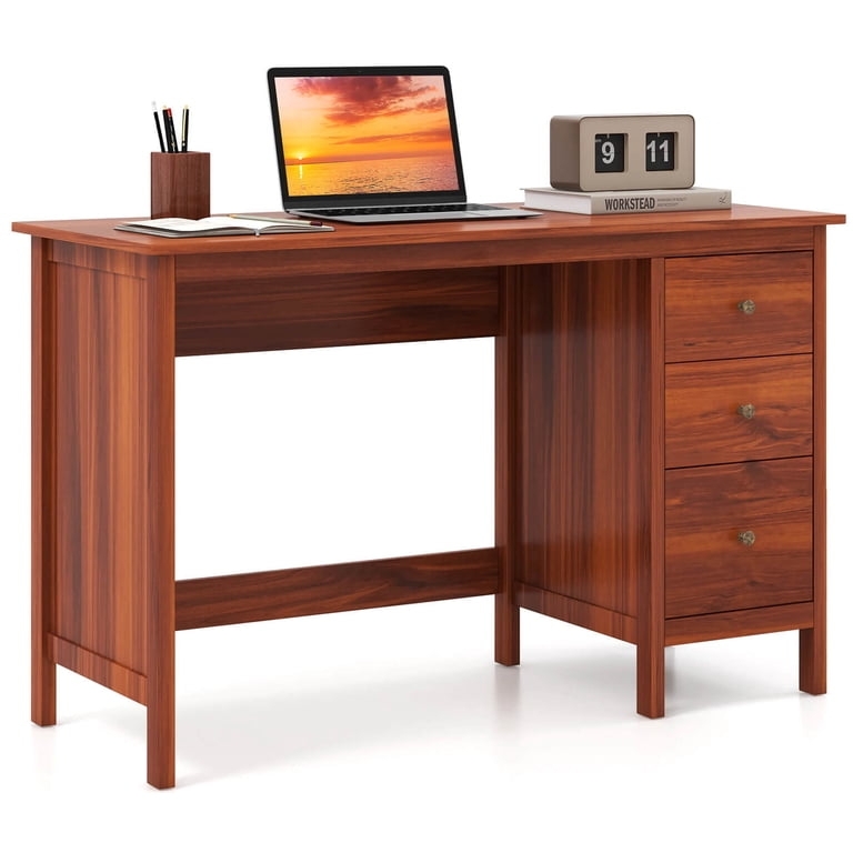 Writing Desk Wood And Metal Contrast Three Drawers Industrial Style
