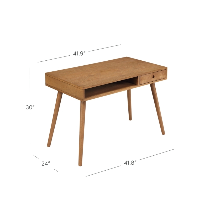 Writing Desk Wood Toned Single Drawer Metal Tapered Legs