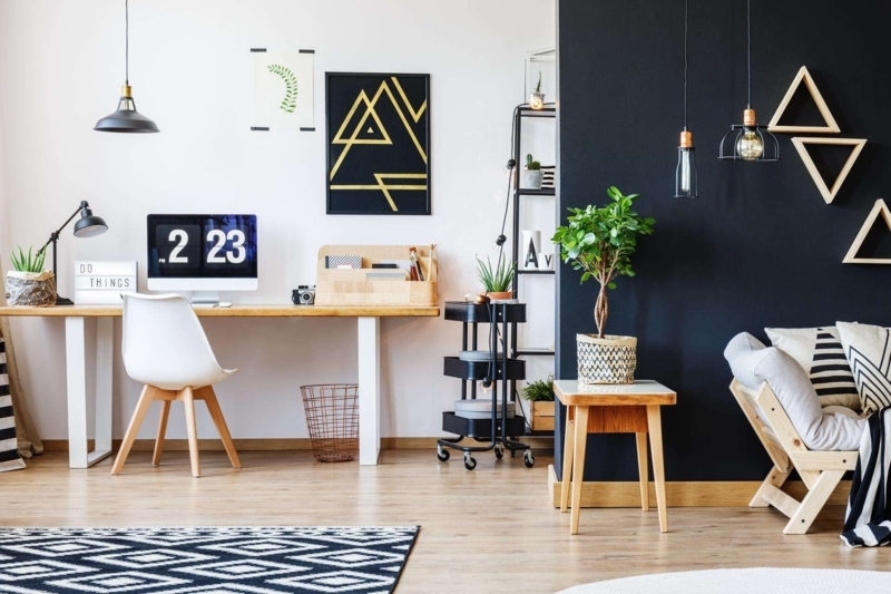 Writing Desk Wood Top Black Metal Legs Wishbone Chair Modern Desk