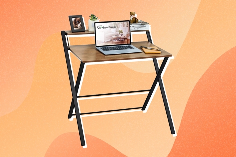 Writing Desk X-Brace Support Light Wood Black Metal Frame Portable Desk
