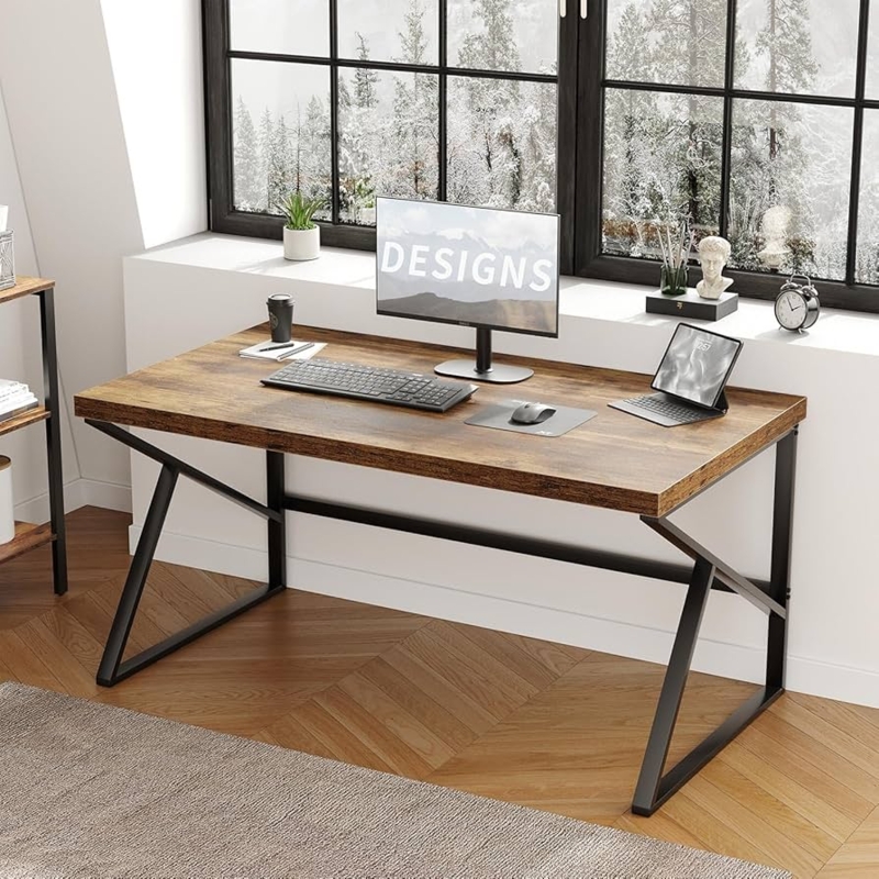 Writing Desk X-Frame Base Rustic Brown Industrial