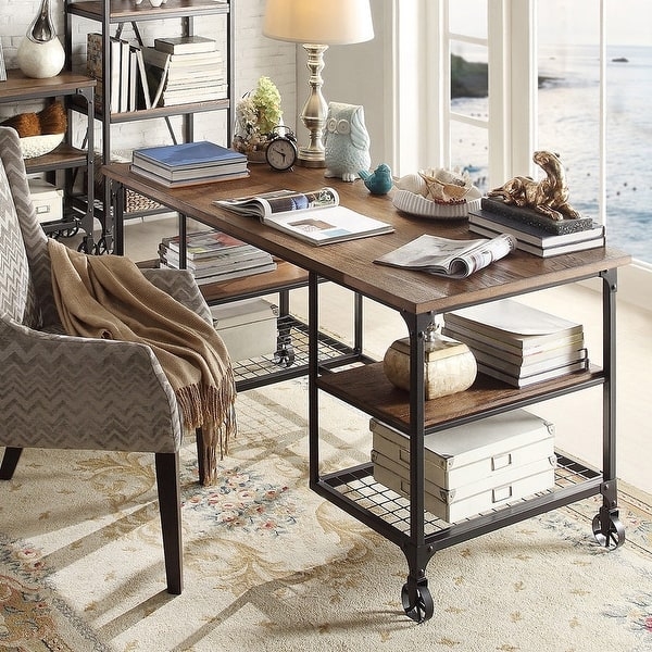 Writing Desk X-Frame Base Three Drawers Modern Rustic Wood Metal