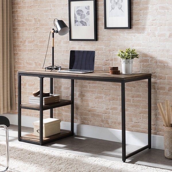 Writing Desk X-Frame Supports Weathered Texture Matte Black Frame