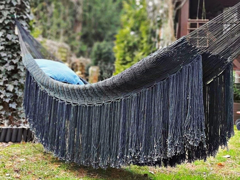 XL Boho Outdoor Hammock with Fringe for Macrame Patio Lounge Seating