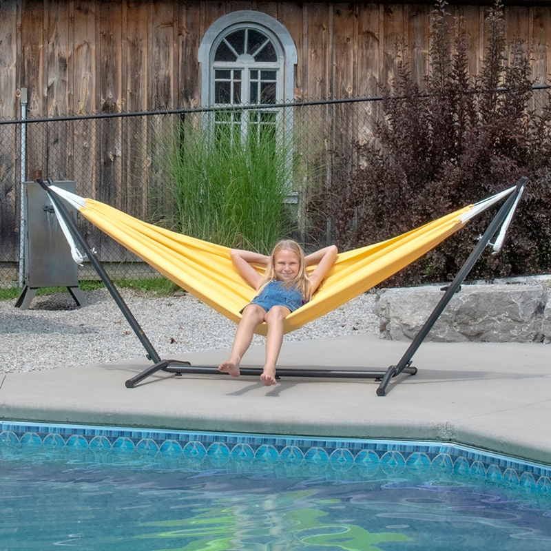 Yellow Hammock with Space Saving Stand for Modern Balcony