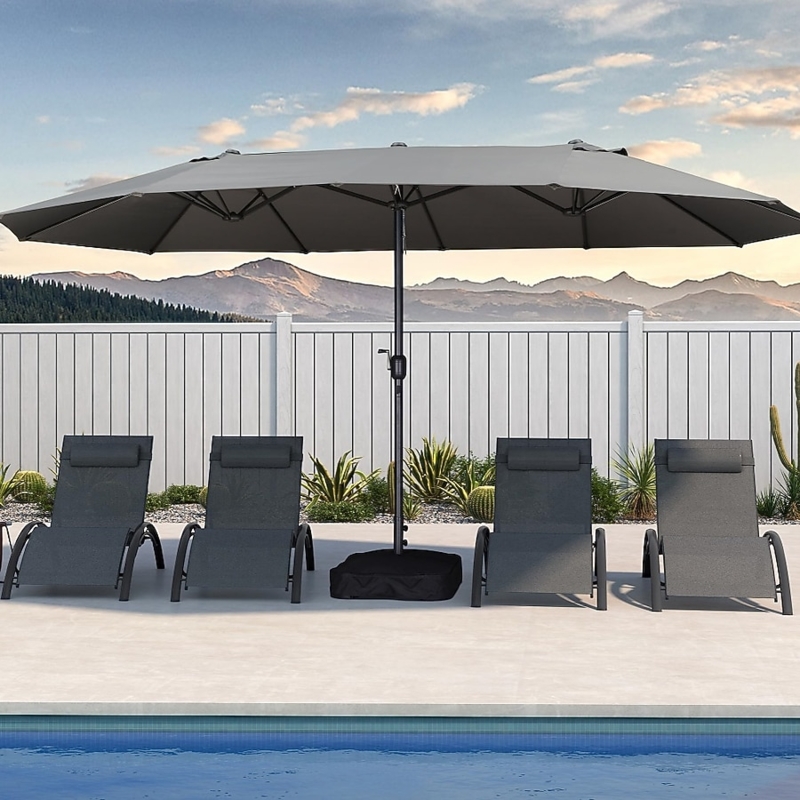 15-Ft Cantilever Umbrella Double-Sided Aluminum Poolside Lounge