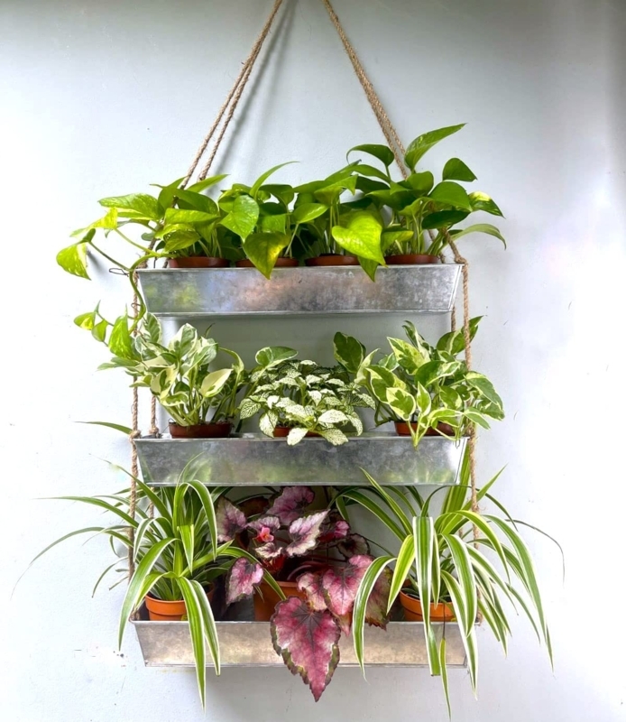 3-Tier Wall Planter, Galvanized Metal, Vertical Hanging, Rectangular