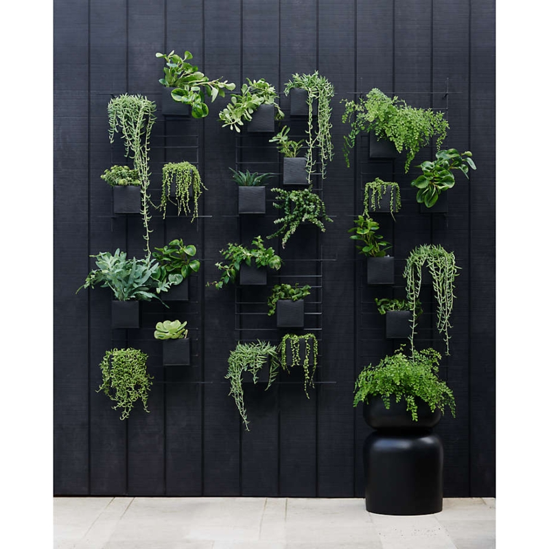 4-Box Wall Planter Set Charcoal Square Modular Grid Architectural