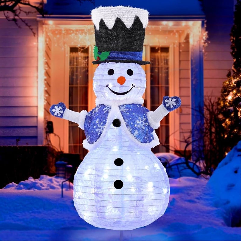 42 Inch Snowman Decoration with Blue Snowflake Coat, Collapsible