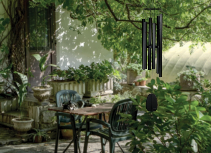 44 Inch Modern Black Wind Chime with Teardrop Wind Catcher
