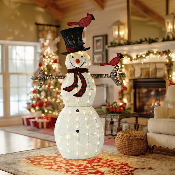 5 Ft Glowing Snowman Holding Merry Christmas Sign with Bird