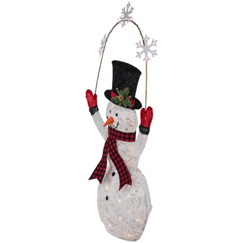 57 Inch Tall Lighted Snowman Holding Blue Snowflakes Decor