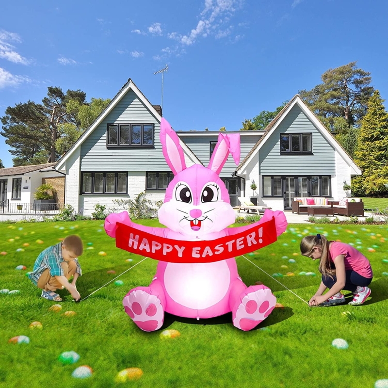 5FT Inflatable Bunny Holding Carrot Illuminated Lawn Ornament
