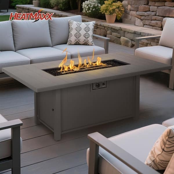 64-Inch Fire Pit Table, Slate Gray Finish, Glass Wind Guard, Linear Burner.