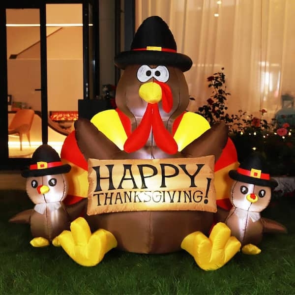 6ft Holiday Inflatable Thanksgiving Turkey Family With LEDs