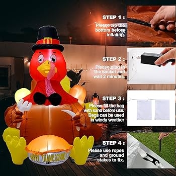 6ft Inflatable Turkey With Pumpkin Accessory And Greeting Sign
