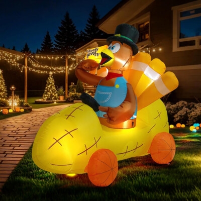 6ft Long Inflatable Turkey With Pilgrim Hat And Internal Glow