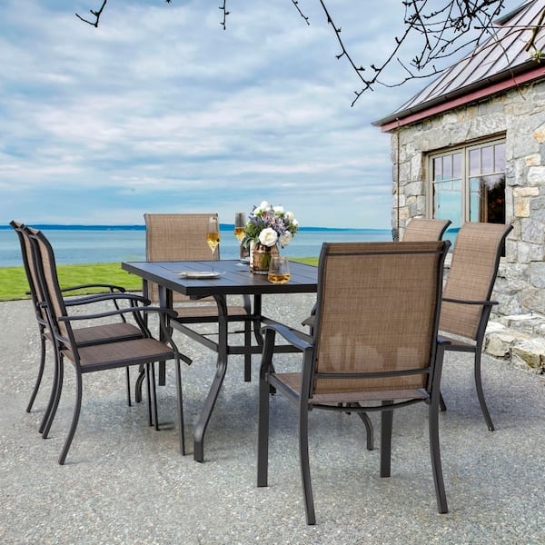 7-Piece Patio Dining Set Rectangular Textilene Mesh