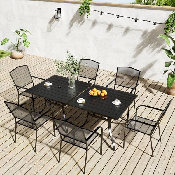 8-Piece Outdoor Dining Set Mesh Steel Design Dual Tables