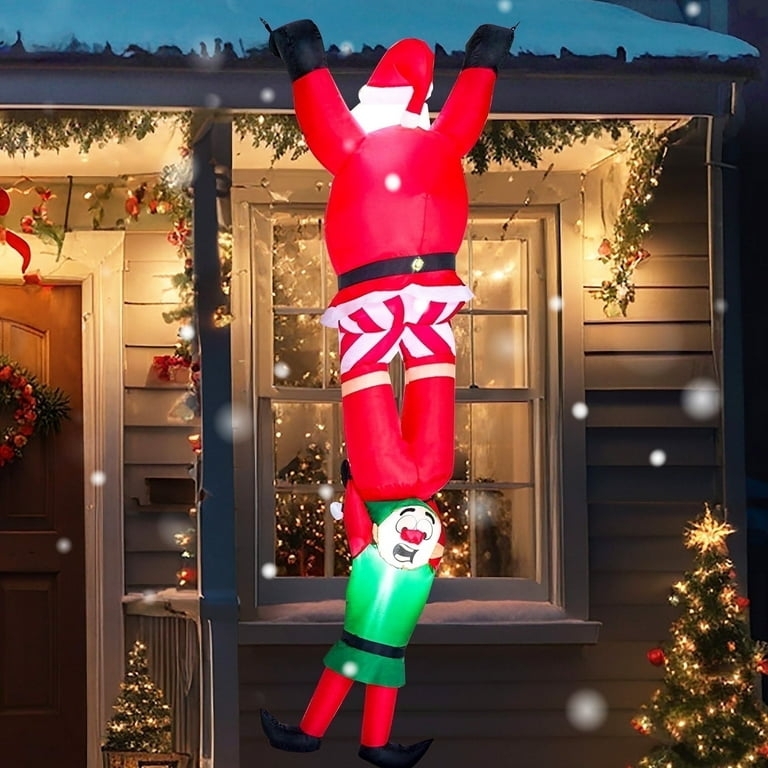 8ft Christmas Inflatable Climbing Santa with Dangling Elf Detail