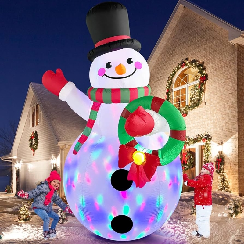 8ft Holiday Inflatable Snowman with Garland Feature and Rotating LEDs