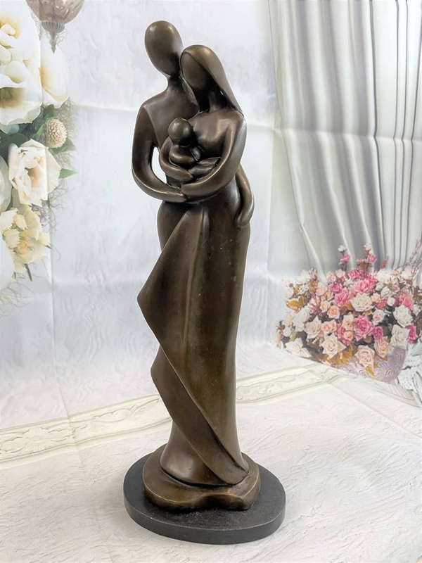 Abstract Family Figurine Circular Frame Metallic Distressed Decor
