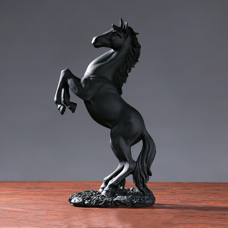 Abstract Horse Sculpture with Geometric Lines in Matte Black Finish