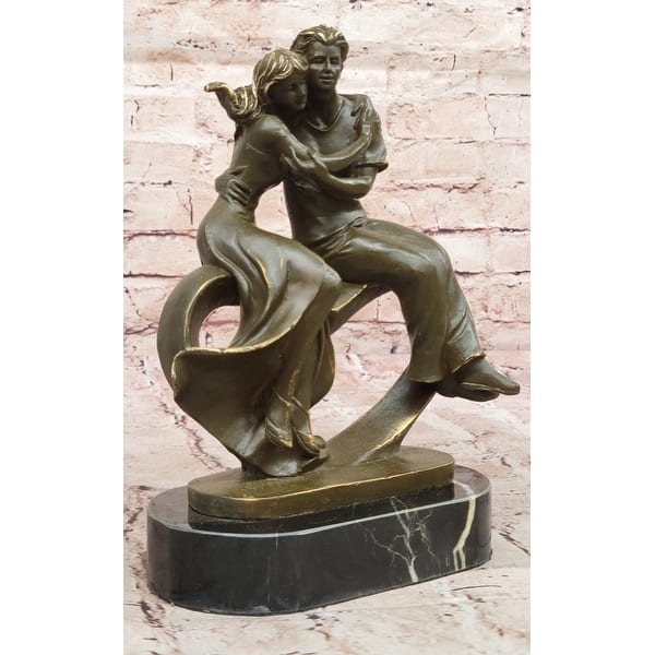 Abstract Sculpture Couple Embrace Bronze-toned Square Base