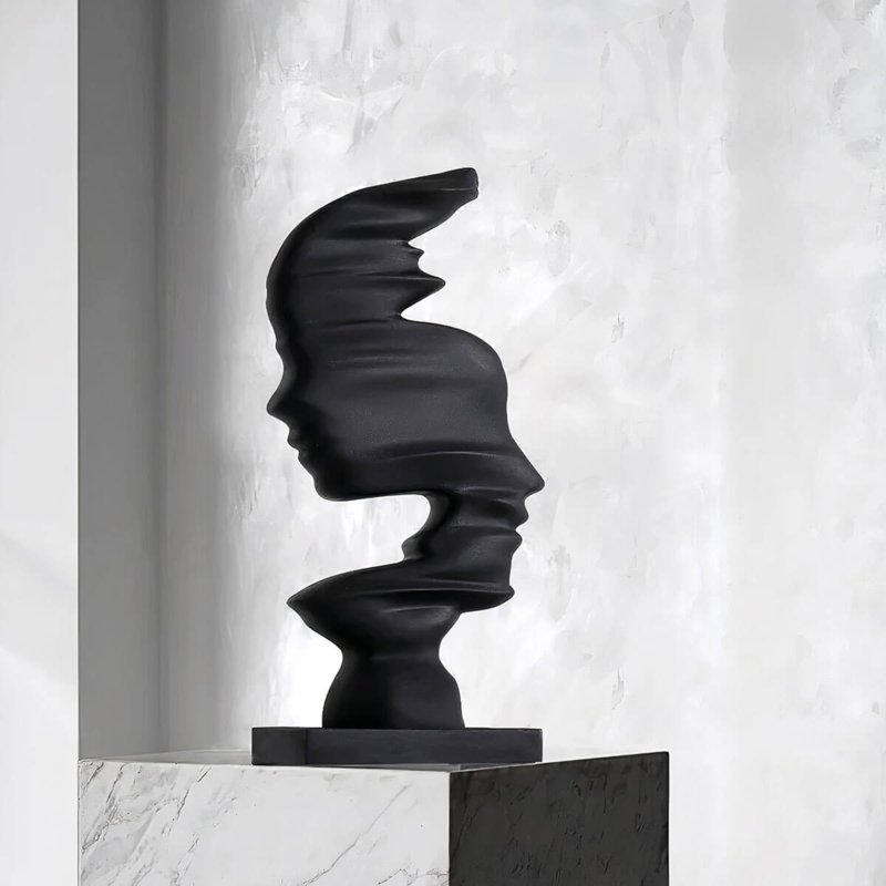 Abstract Sculpture Dual Profile Overlapping Faces Textured