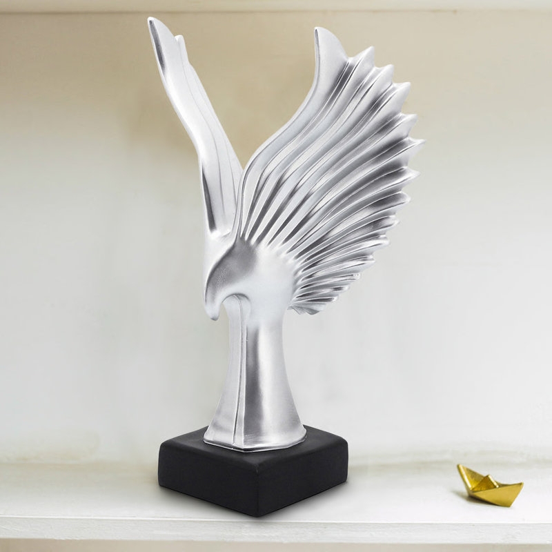 Abstract Sculpture Eagle Uplifted Wings Polished Gold Black Base