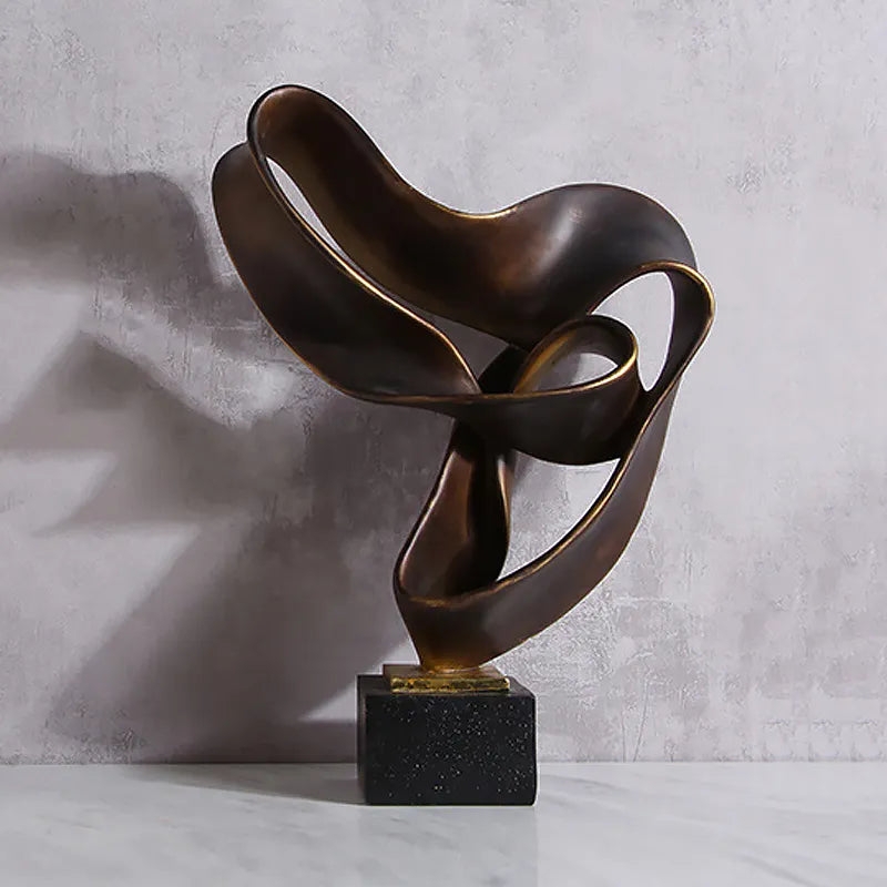 Abstract Sculpture Fluid Knot Form Polished Gunmetal Modern Decor