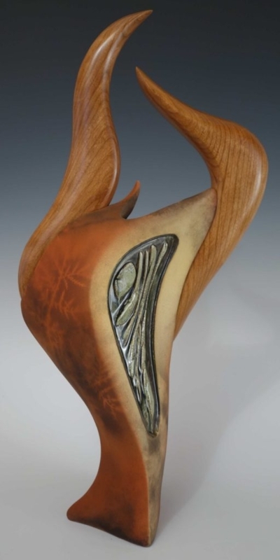 Abstract Sculpture, Modern Infinity Loop, Matte Black with Wood Base.