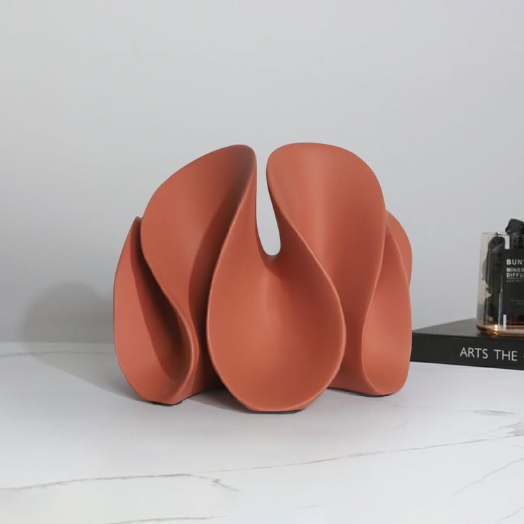 Abstract Sculpture Swirling Silhouette Orange Satin Black Pedestal Modern