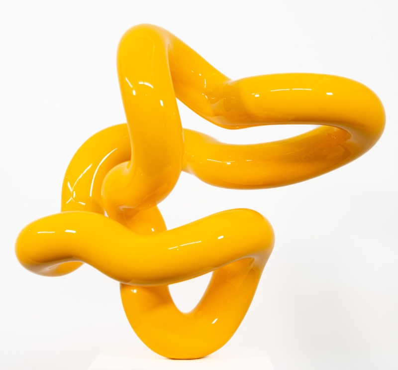 Abstract Sculpture Tubular Circuit Form Contemporary Yellow Metal Art