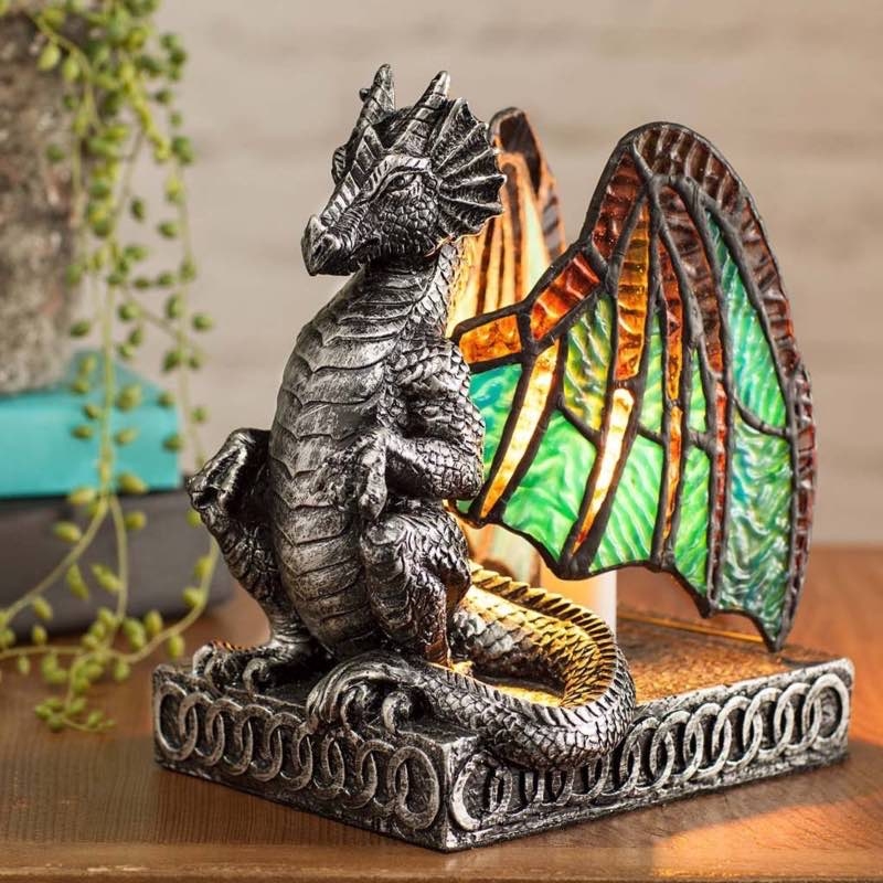 Accent Lamp Dragon Shape Stained Glass Multicolored Tiffany Style Fantasy