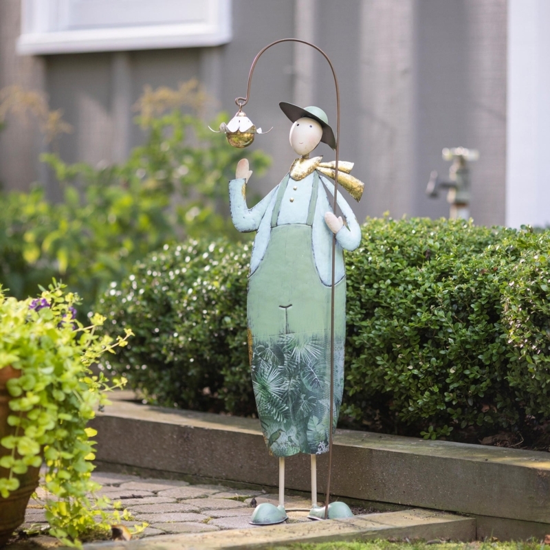 Accent Statue Artisan Metal Farmer Weathered Sunflower Decor