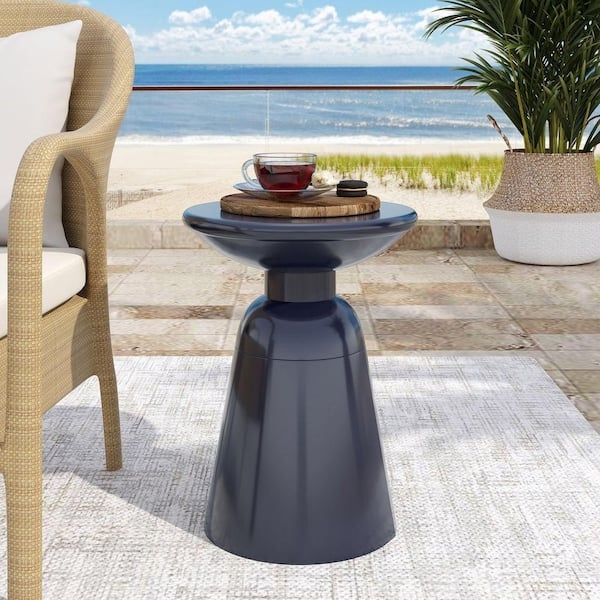 Accent Table Navy Blue Metal Waisted Pedestal Round