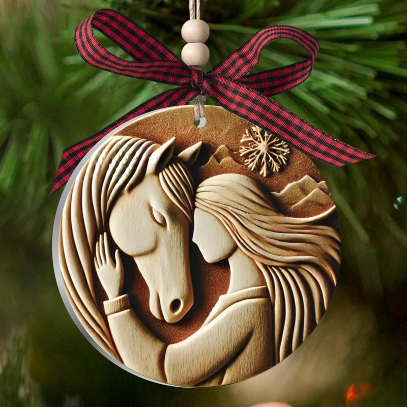 Acrylic Christmas Ornament, Horse Motif, 2025 Dated, Flat Design