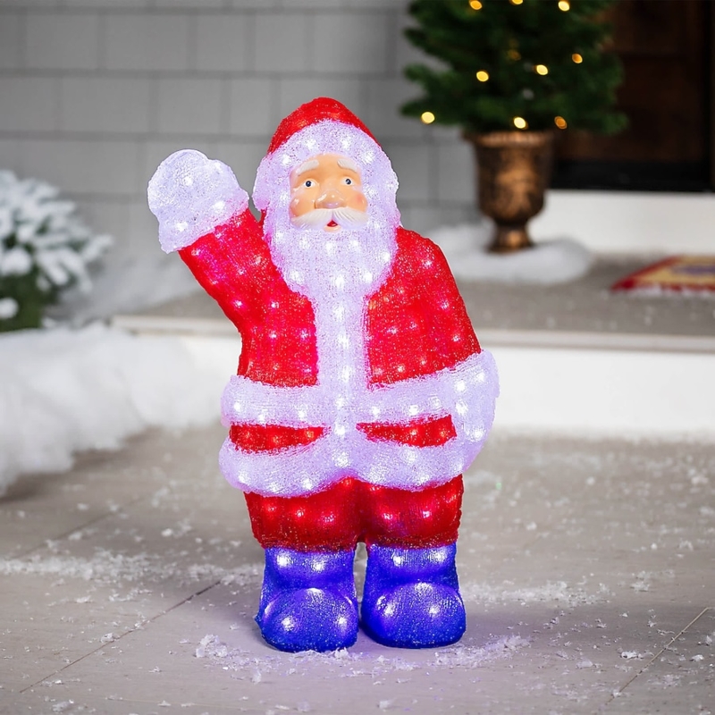 Acrylic Outdoor Christmas Decoration, Illuminated Waving Santa