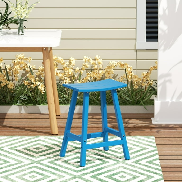 Adirondack Bar Stool Pacific Blue Slatted Fan Back Wide Armrests