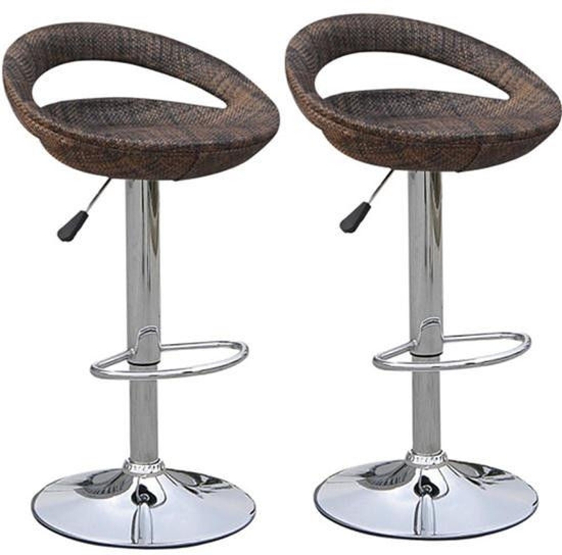 Adjustable Rattan Swivel Bar Stool on Chrome Pedestal Base
