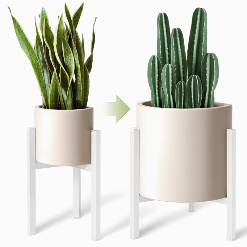 Adjustable Width Metal Plant Stand in Monochromatic Matte White