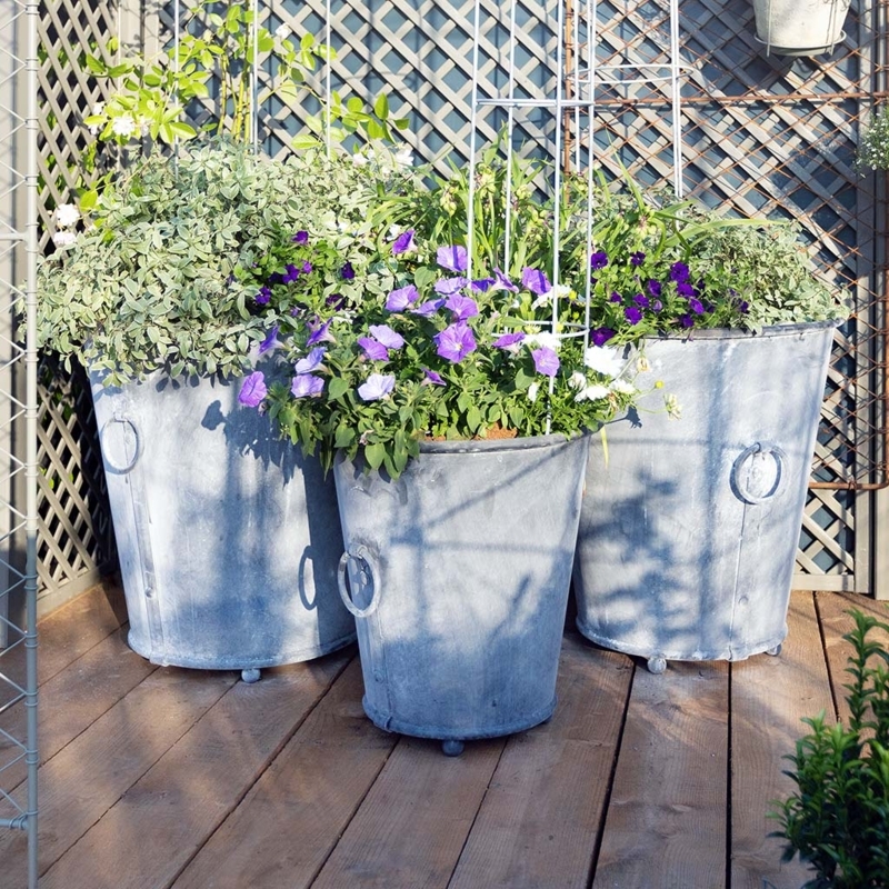 Aged Zinc Planter Set Tapered Round Metal