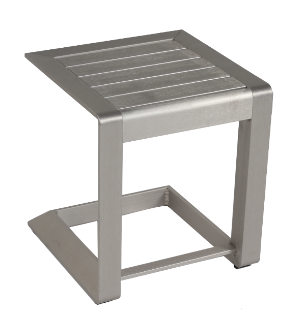 All Aluminum Patio Set Silver Grey Cushions Slatted Table Design