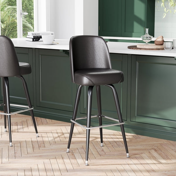 All-Black Swivel Bar Stool with Matte Finish and Bucket Seat