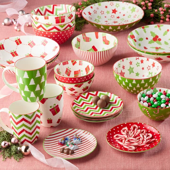 All Purpose Bowl Set, Assorted Patterns with Holiday Lettering