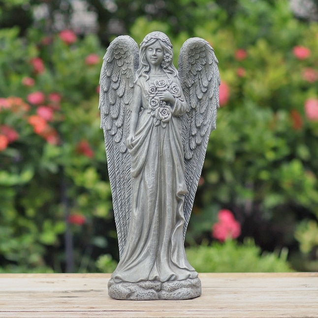 Angel Garden Statue Decor, Kneeling Cherub holding a Flower Basket.